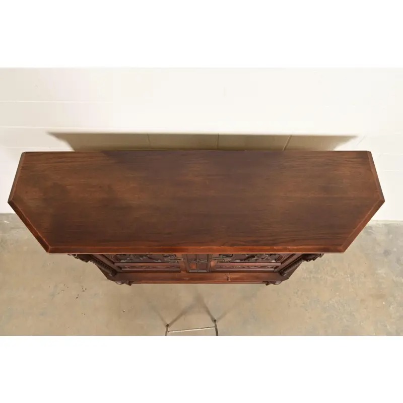 Antique French Gothic Revival Oak Bar Cabinet With Carved Figures, Circa 1890s - Image 11