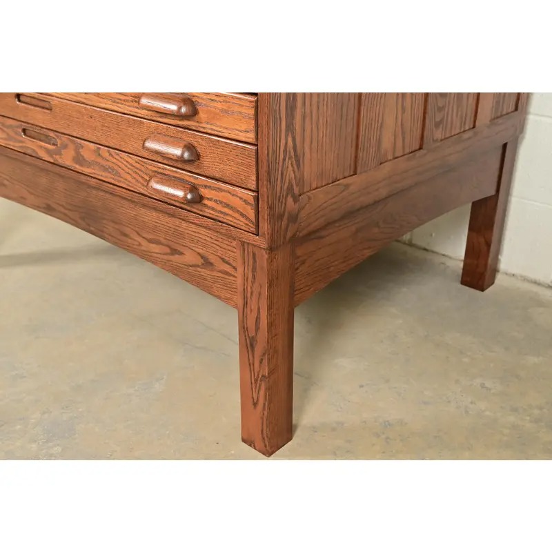 Antique Oak Arts & Crafts 5-Drawer Architect's Blueprint Flat File Cabinet, Newly Refinished - Image 11