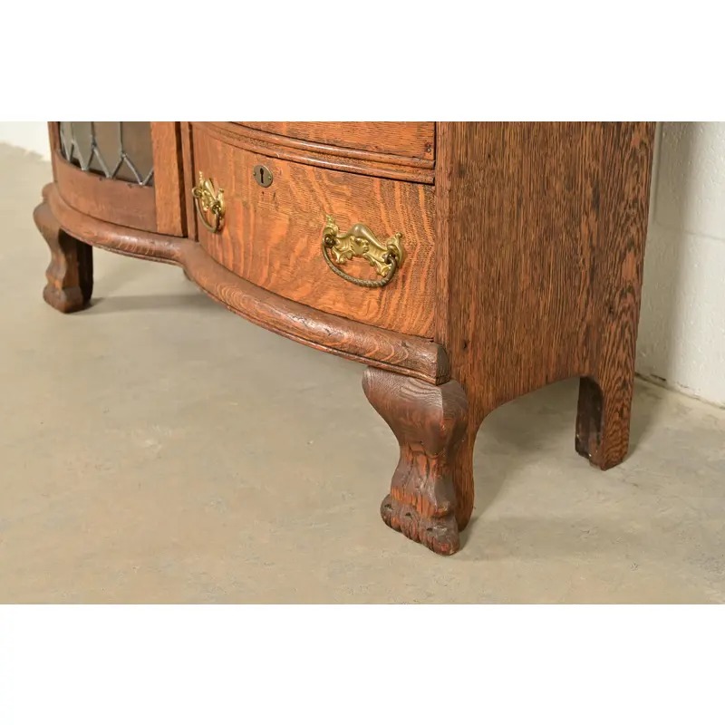Antique Victorian Carved Tiger Oak Side-by-Side Bookcase With Drop Front Secretary Desk, Circa 1900 - Image 11