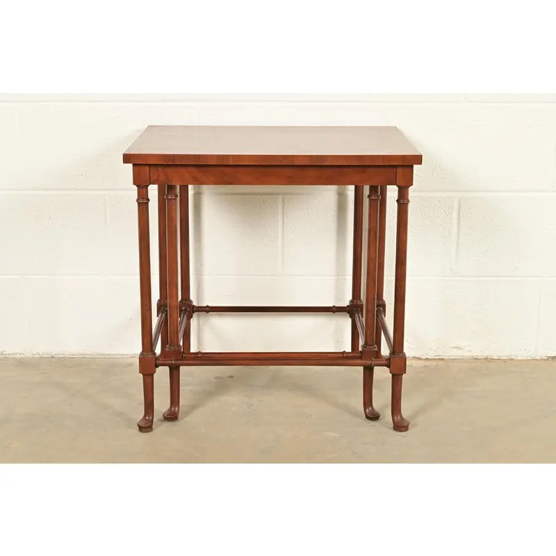 Baker Furniture English Regency Walnut and Burl Wood Parquet Top Nesting Tables, Pair - Image 11