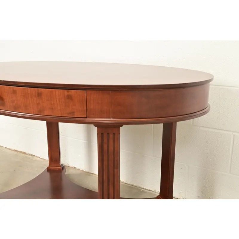 Baker Furniture French Empire Carved Cherry and Burl Wood Library Table or Center Table, Newly Refinished - Image 11