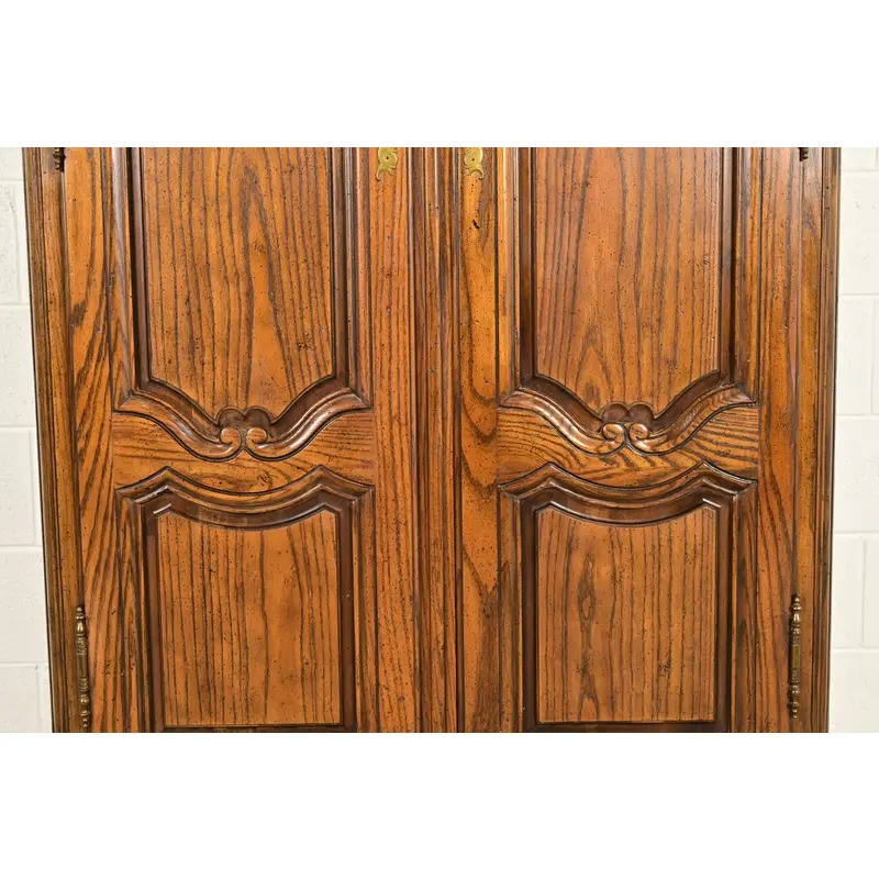 Baker Furniture French Provincial Louis XV Carved Oak Armoire Dresser or Linen Press, Circa 1960s - Image 11