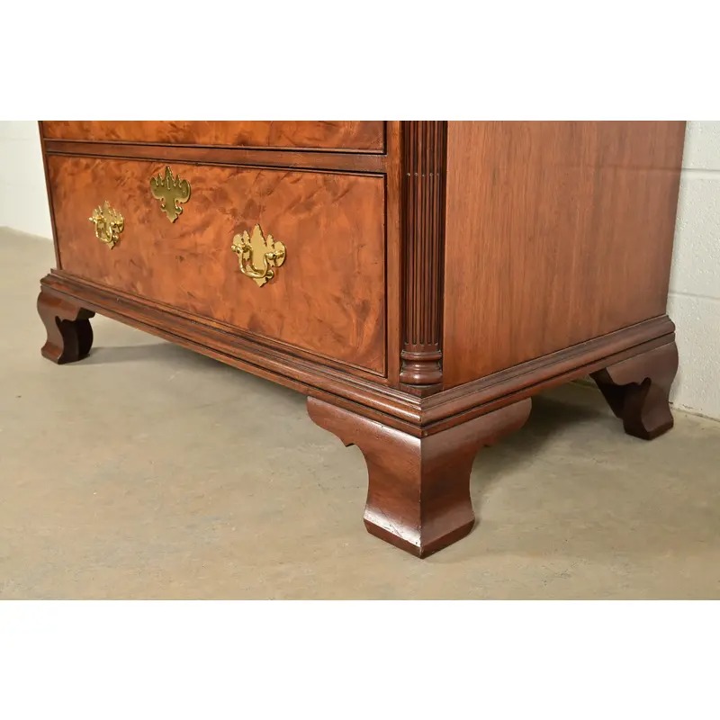 Baker Furniture Historic Charleston Chippendale Carved Mahogany and Burl Wood Eleven-Drawer Highboy Dresser - Image 11