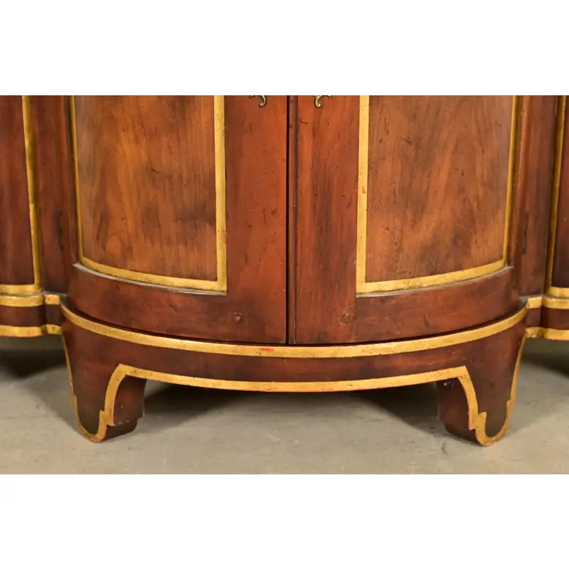 Baker Furniture Italian Provincial Carved Cherry Wood, Parcel Gilt, and Marble Top Demilune Sideboard or Bar Cabinet - Image 11