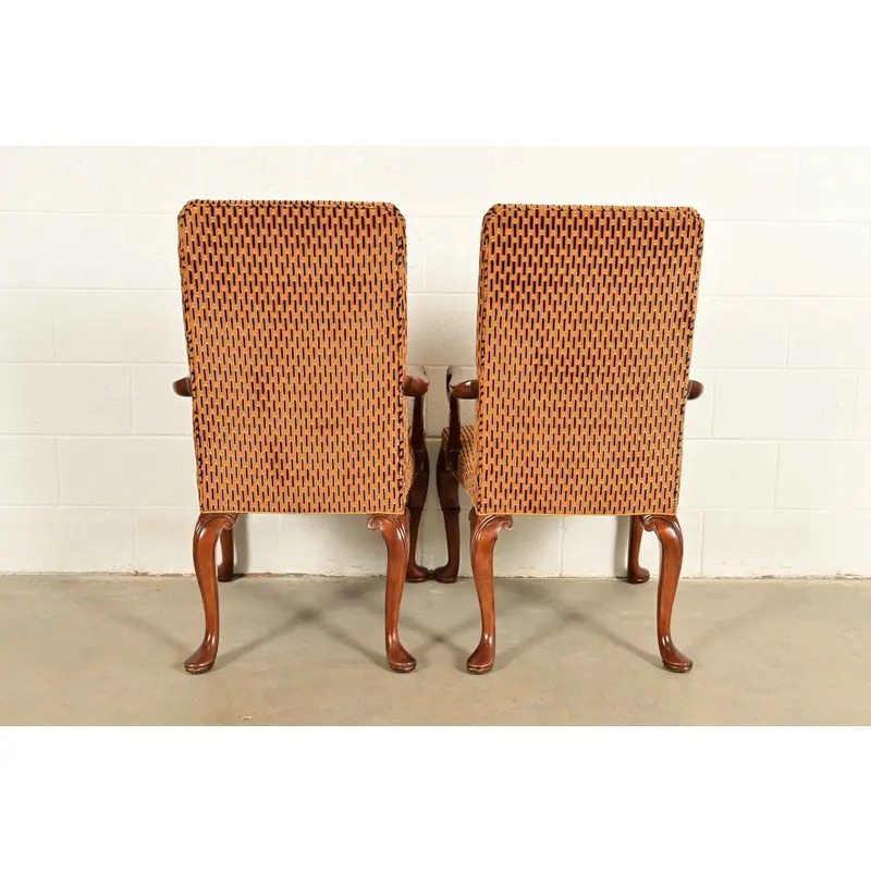 Baker Furniture Stately Homes Georgian Carved Mahogany Open Arm Library Chairs, Pair - Image 11