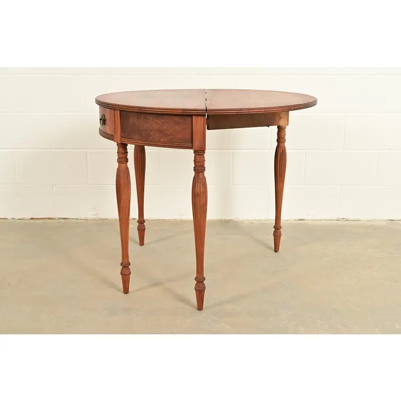 Baker Furniture Style Antique Federal Flame Mahogany Flip Top Demilune Console Game Table, Circa 1920s - Image 11