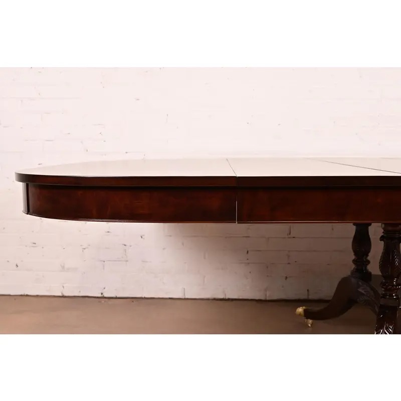 Baker Furniture Style Georgian Mahogany Double Pedestal Extension Dining Table, Newly Refinished - Image 11