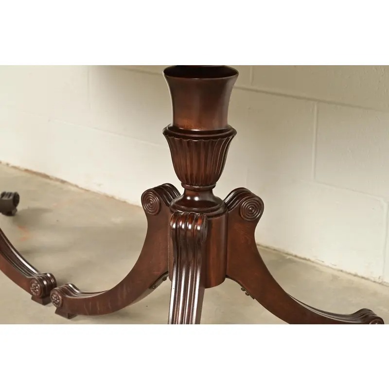 Baker Furniture Style Regency Mahogany Double Pedestal Extension Dining Table, Newly Refinished - Image 11