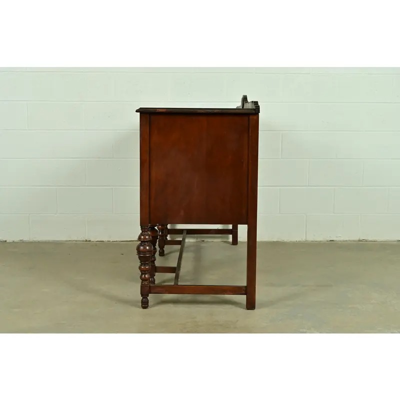 Berkey & Gay Style Antique English Jacobean Carved Walnut and Burl Wood Sideboard, Circa 1920s - Image 11