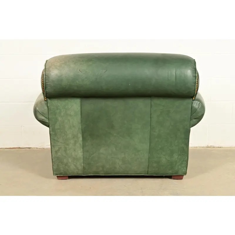 Century Furniture Art Deco Studded Leather Lounge Chair With Ottoman - Image 11