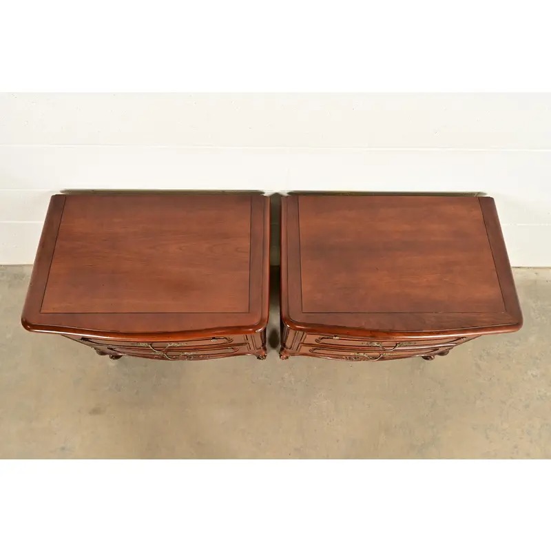 Century Furniture French Provincial Louis XV Carved Cherry Wood Nightstands, Pair - Image 11