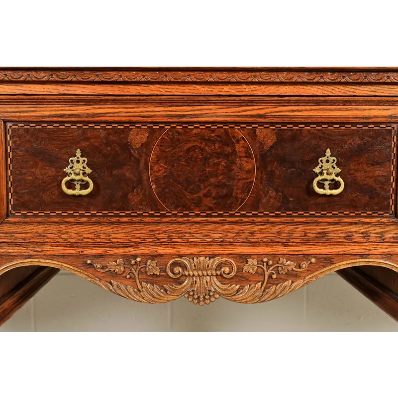 Early Romweber Antique English Jacobean Carved Oak and Burl Wood Sideboard, Circa 1900 - Image 11