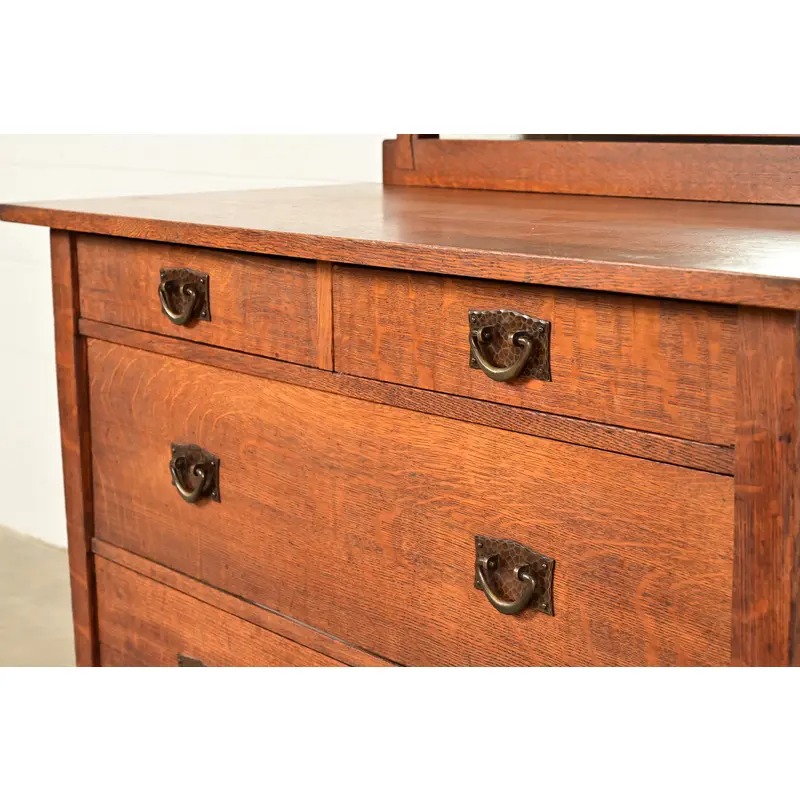 Gustav Stickley Antique Mission Oak Arts & Crafts Dresser With Mirror, Circa 1910 - Image 11