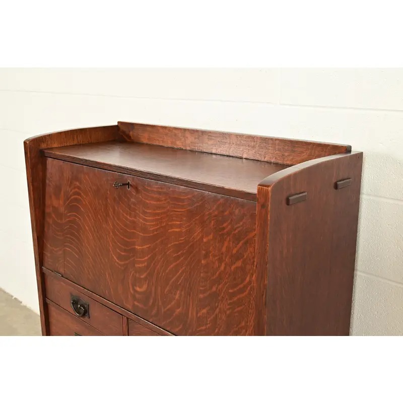 Gustav Stickley Antique Mission Oak Arts & Crafts Drop Front Secretary Desk, Circa 1910 - Image 11