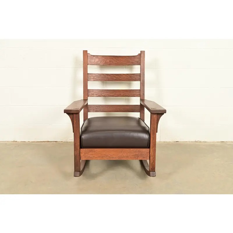 Gustav Stickley Antique Mission Oak Arts & Crafts Rocking Chair, Circa 1910 - Image 11