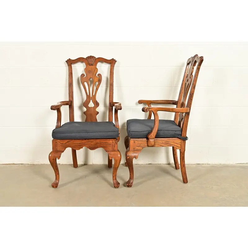 Henredon Georgian Carved Solid Oak Armchairs, Pair - Image 11