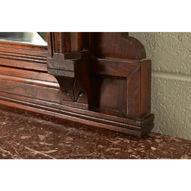 Herter Brothers Style Antique Eastlake Victorian Carved Burled Walnut Marble Top Dresser With Mirror, Circa 1880s - Image 11