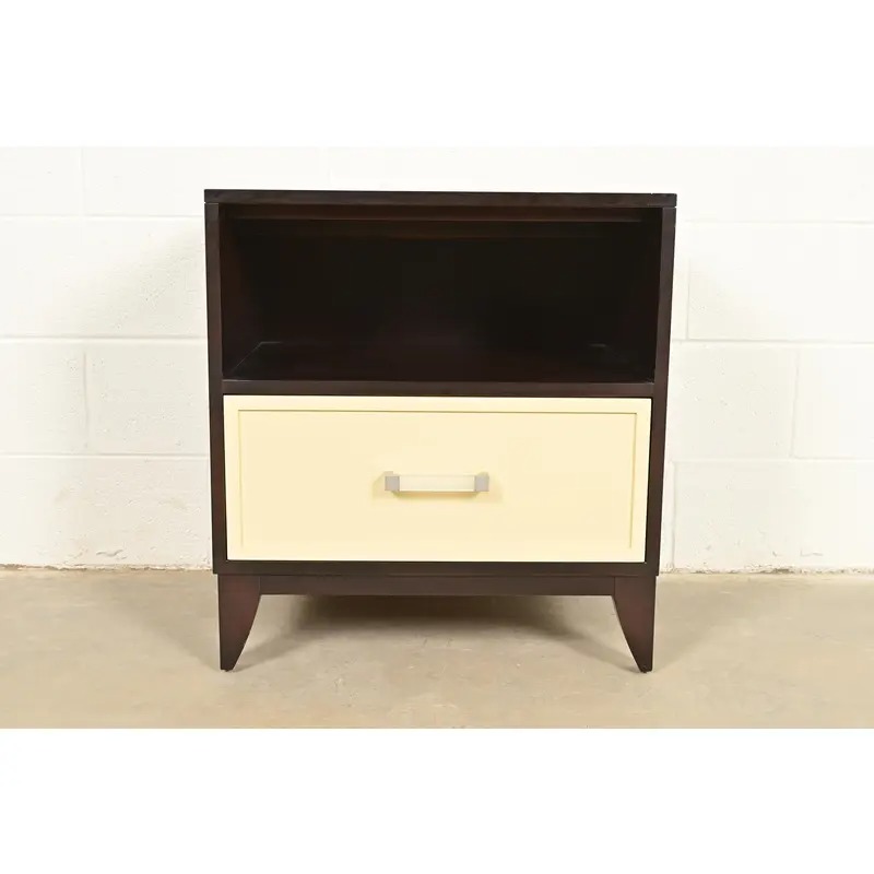 Kindel Furniture Modern Hollywood Regency Mahogany and Cream Lacquered Nightstand