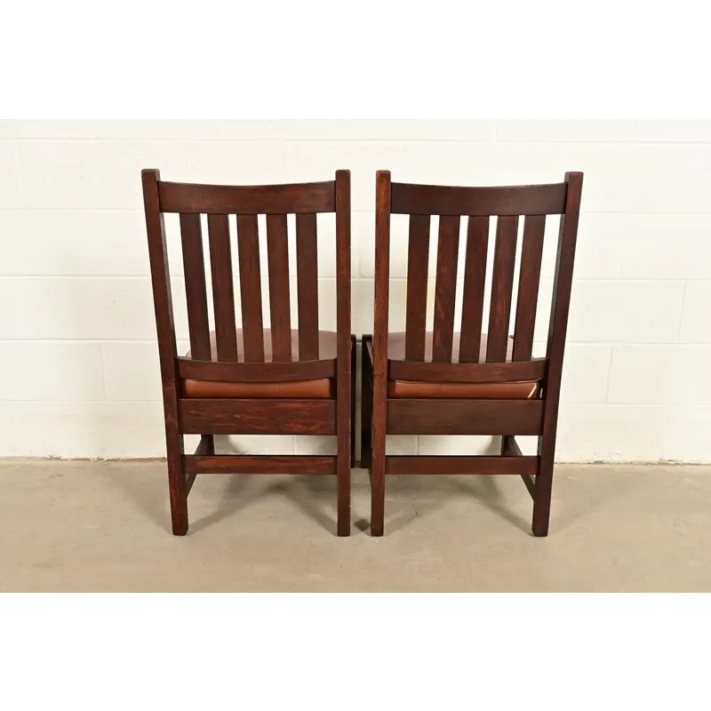 L. & J. G. Stickley Antique Mission Oak Arts & Crafts Side Chairs or Dining Chairs, Pair - Image 11