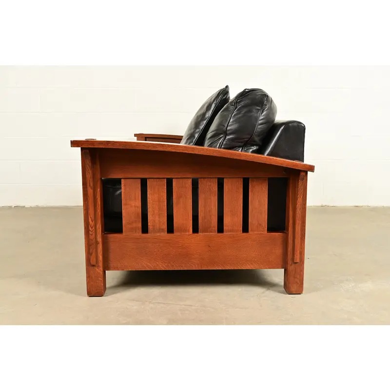 L. & J. G. Stickley Mission Oak Arts & Crafts Bow Arm Sofa - Image 11