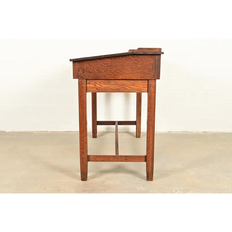 Limbert Style Antique Mission Oak Arts & Crafts Slant Front Architect's Desk, Circa 1910 - Image 11