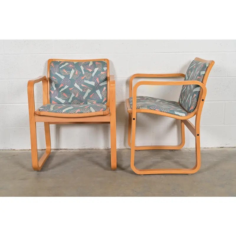 Loewenstein Modern Bent Beechwood Sled Leg Lounge Chairs, Pair - Image 11