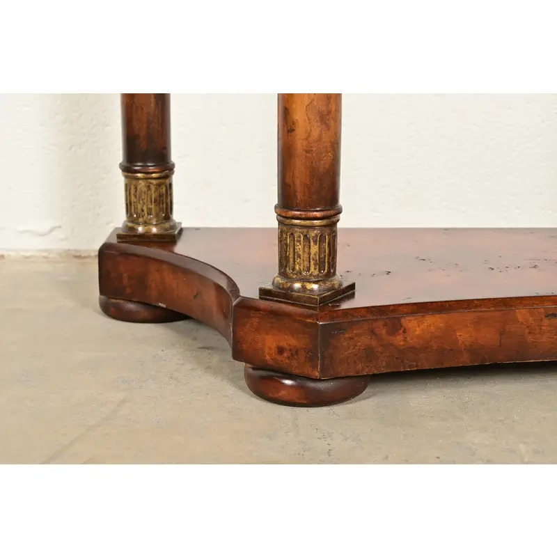 Maitland Smith Style French Empire Burl Wood and Gold Gilt Demilune Console Table - Image 11