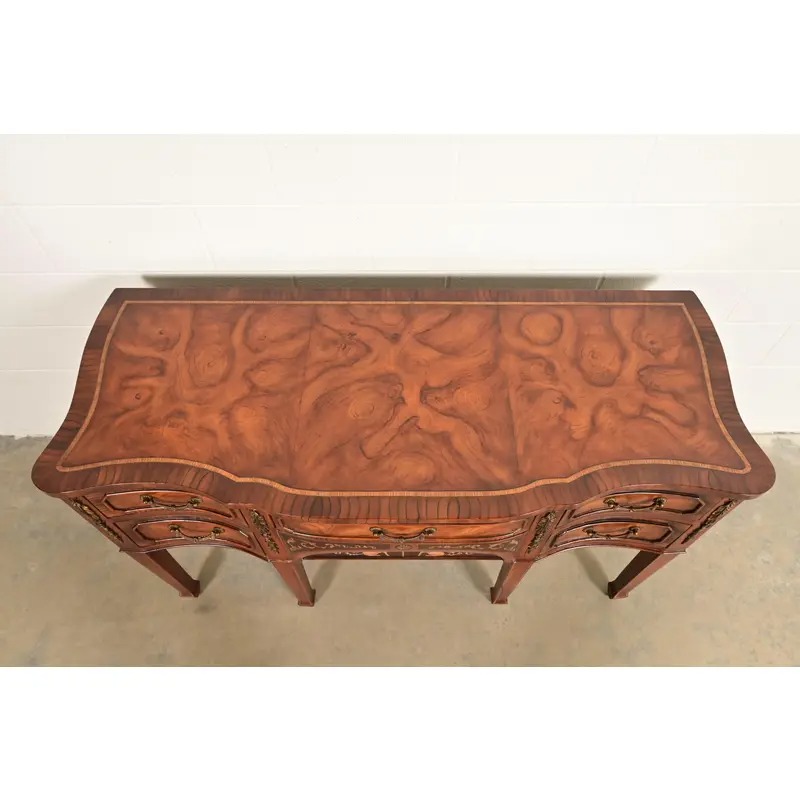 Maitland Smith Style French Regency Louis XVI Carved Mahogany and Burl Wood Sideboard Credenza - Image 11