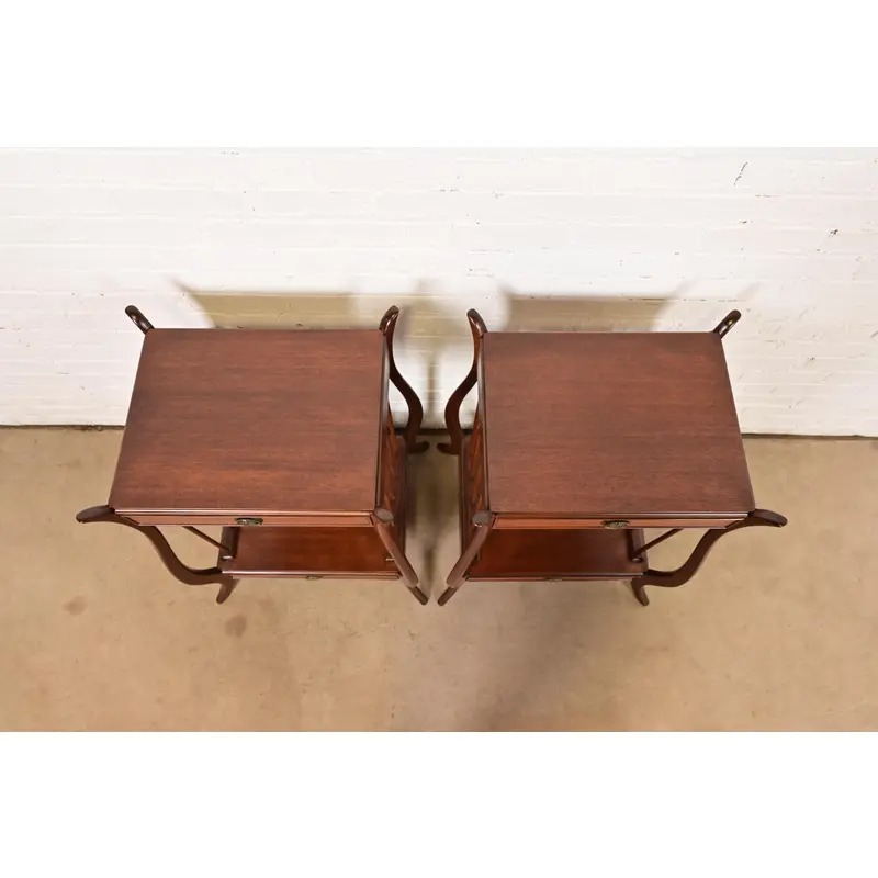 Maslow Freen French Regency Louis XVI Carved Mahogany Nightstands, Newly Refinished - Image 11