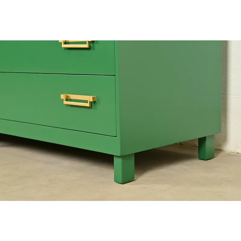 Michael Taylor for Baker Furniture Mid-Century Hollywood Regency Green Lacquered Campaign Dresser, Newly Refinished - Image 11