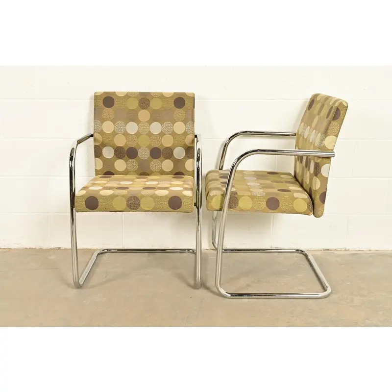Mies Van Der Rohe Brno Style Mid-Century Modern Chrome Tubular Cantilever Club Chairs, Set of Eight - Image 11