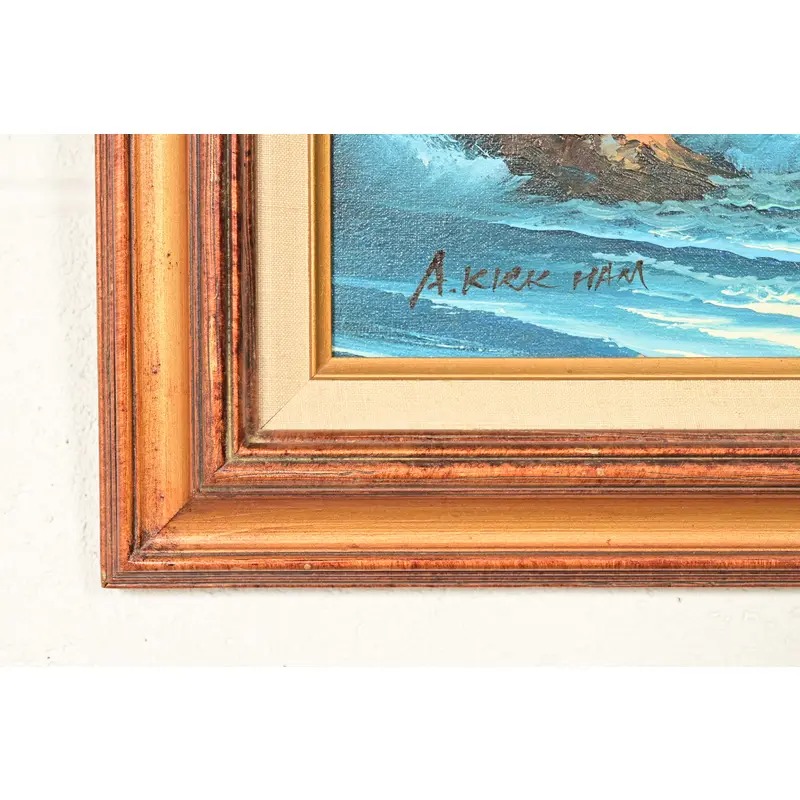 Original Signed A. Kirkham Framed Oil Painting on Canvas of Crashing Waves - Image 11