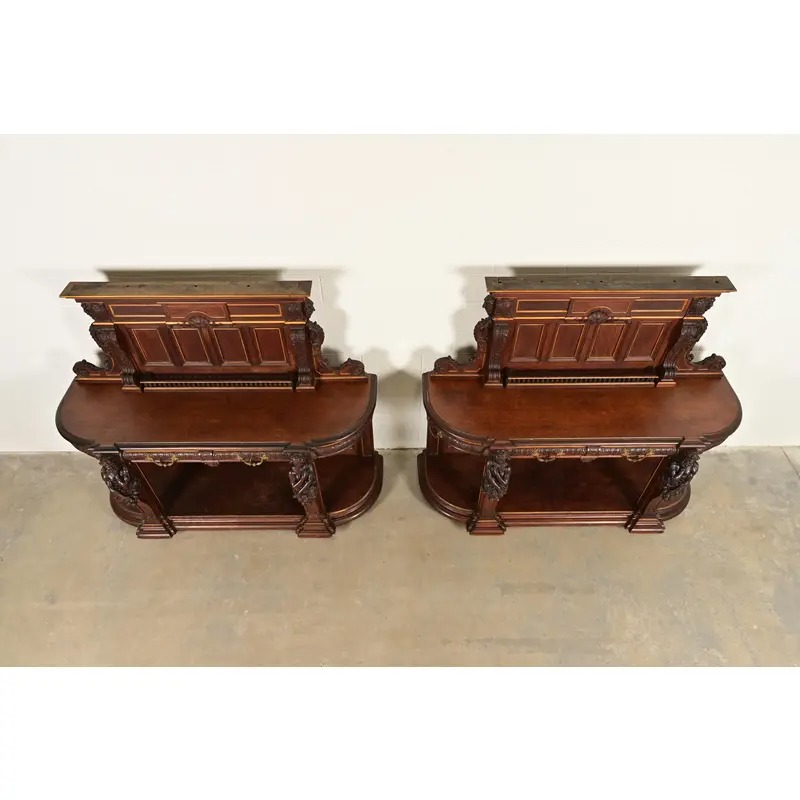 R. J. Horner Renaissance Revival Ornate Carved Oak Sideboards or Bar Cabinets, Circa 1880s - Image 11