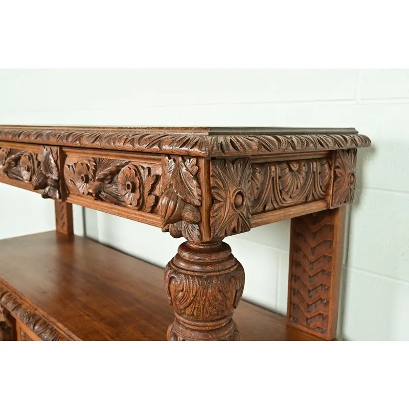 R. J. Horner Style Renaissance Revival Carved Oak Sideboard or Bar Cabinet, Circa 1890s - Image 11