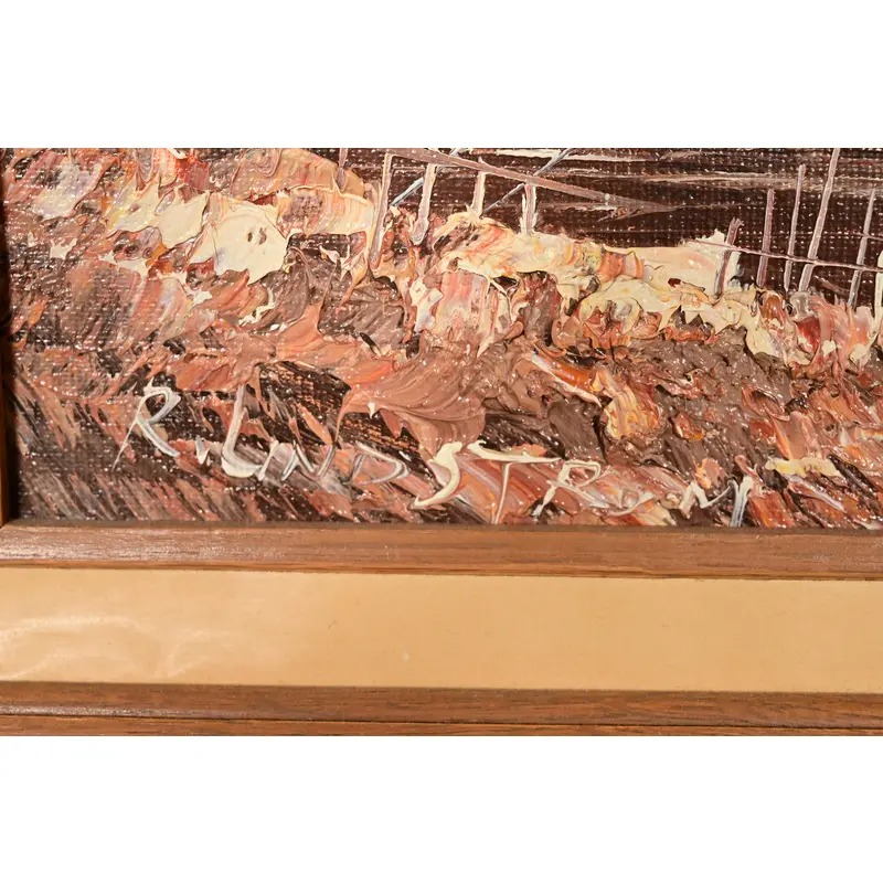 Rikard Lindström Original Signed Oil Painting on Canvas of Ships in Harbor in Carved Wood Frame - Image 11