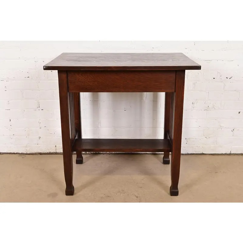 Stickley Brothers Style Antique Mission Oak Arts & Crafts Writing Desk or Library Table, Circa 1910 - Image 11