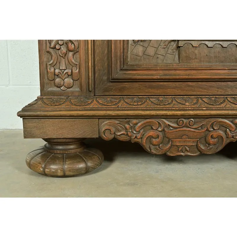 Antique Danish Renaissance Revival Carved Oak Bar Cabinet, Circa 1890s - Image 12