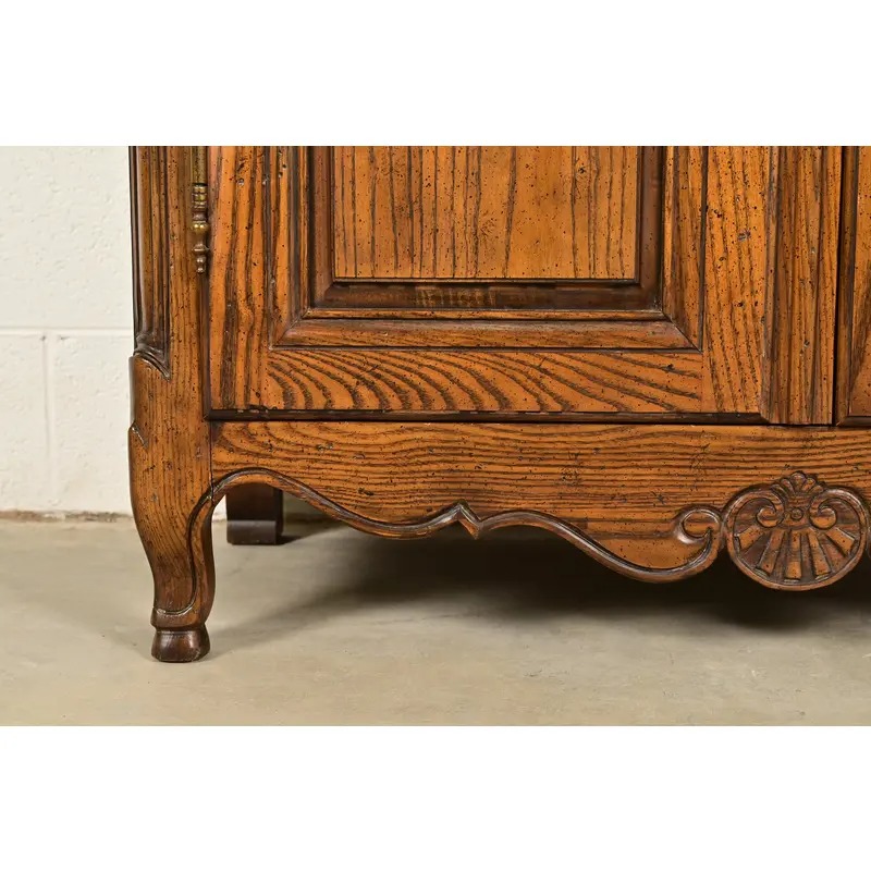 Baker Furniture French Provincial Louis XV Carved Oak Armoire Dresser or Linen Press, Circa 1960s - Image 12