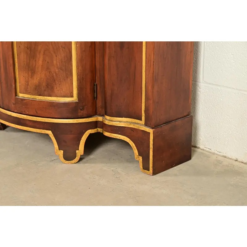 Baker Furniture Italian Provincial Carved Cherry Wood, Parcel Gilt, and Marble Top Demilune Sideboard or Bar Cabinet - Image 12