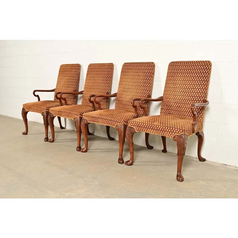 Baker Furniture Stately Homes Georgian Carved Mahogany Open Arm Library Chairs, Pair - Image 12
