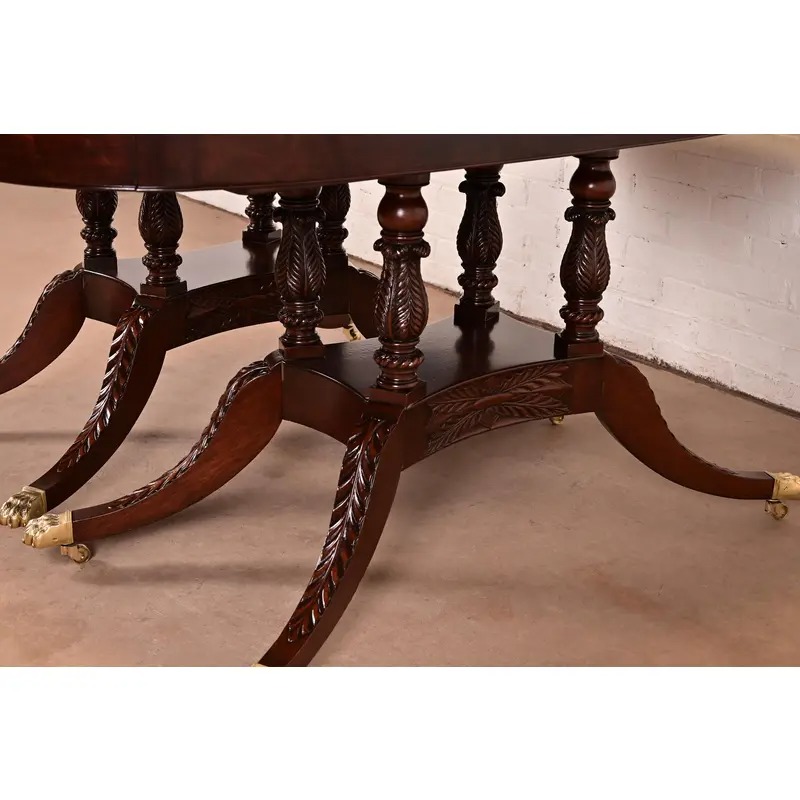Baker Furniture Style Georgian Mahogany Double Pedestal Extension Dining Table, Newly Refinished - Image 12