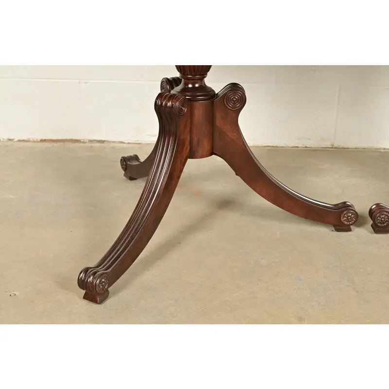 Baker Furniture Style Regency Mahogany Double Pedestal Extension Dining Table, Newly Refinished - Image 12