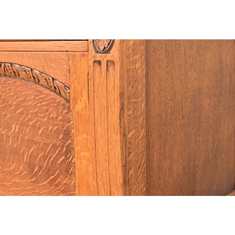 Berkey & Gay Style Antique English Jacobean Carved Oak Sideboard Buffet or Bar Cabinet, Circa 1920s - Image 12