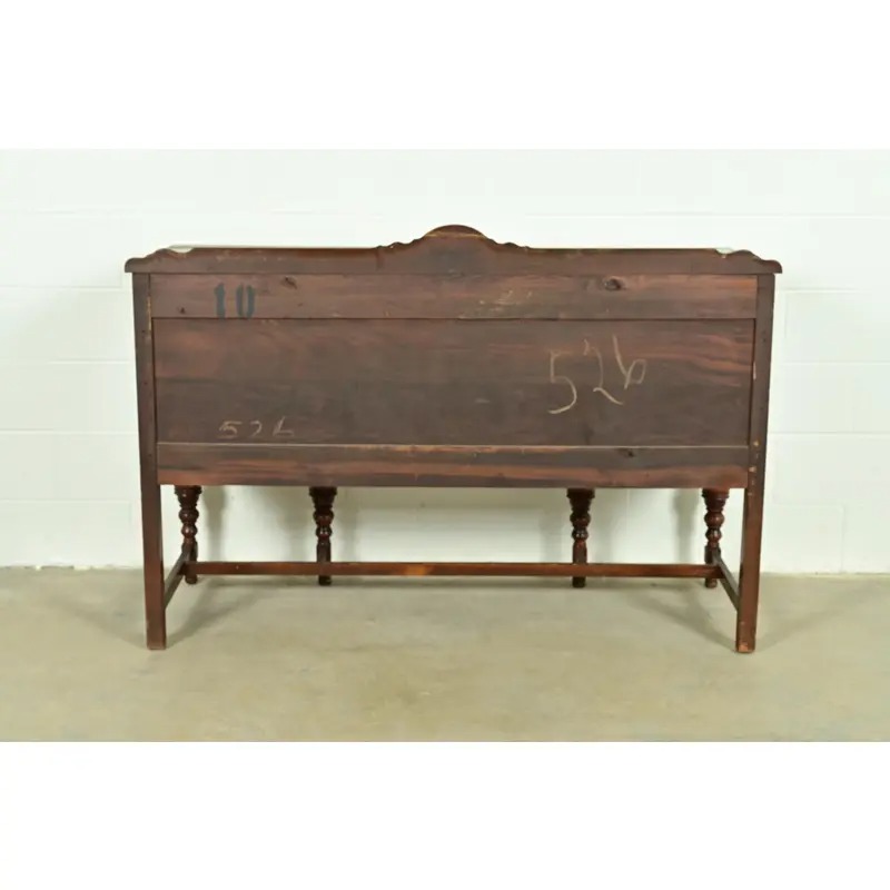 Berkey & Gay Style Antique English Jacobean Carved Walnut and Burl Wood Sideboard, Circa 1920s - Image 12