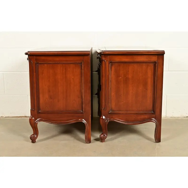 Century Furniture French Provincial Louis XV Carved Cherry Wood Nightstands, Pair - Image 12