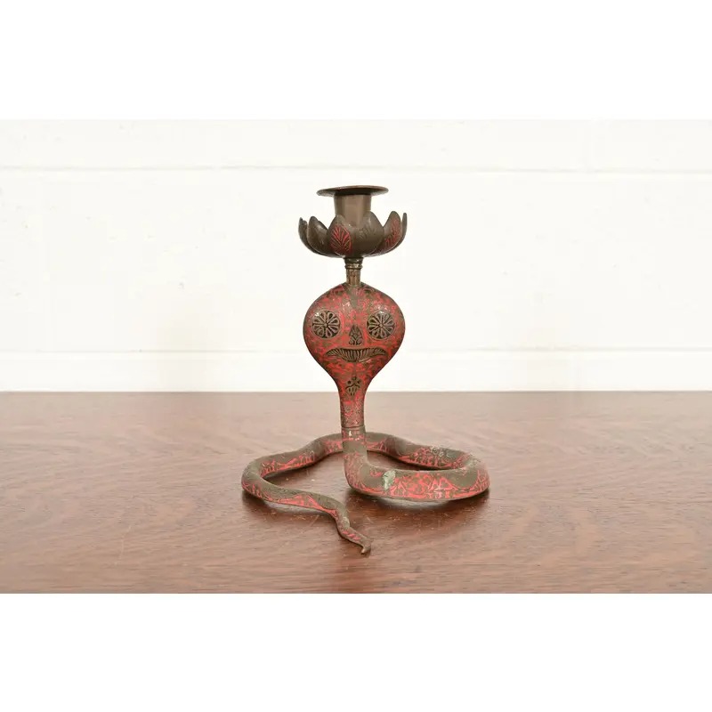 Enameled Bronze Cobra Snake Candlestick - Image 12