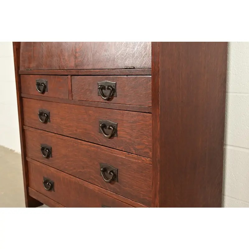 Gustav Stickley Antique Mission Oak Arts & Crafts Drop Front Secretary Desk, Circa 1910 - Image 12