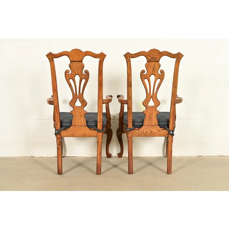Henredon Georgian Carved Solid Oak Armchairs, Pair - Image 12