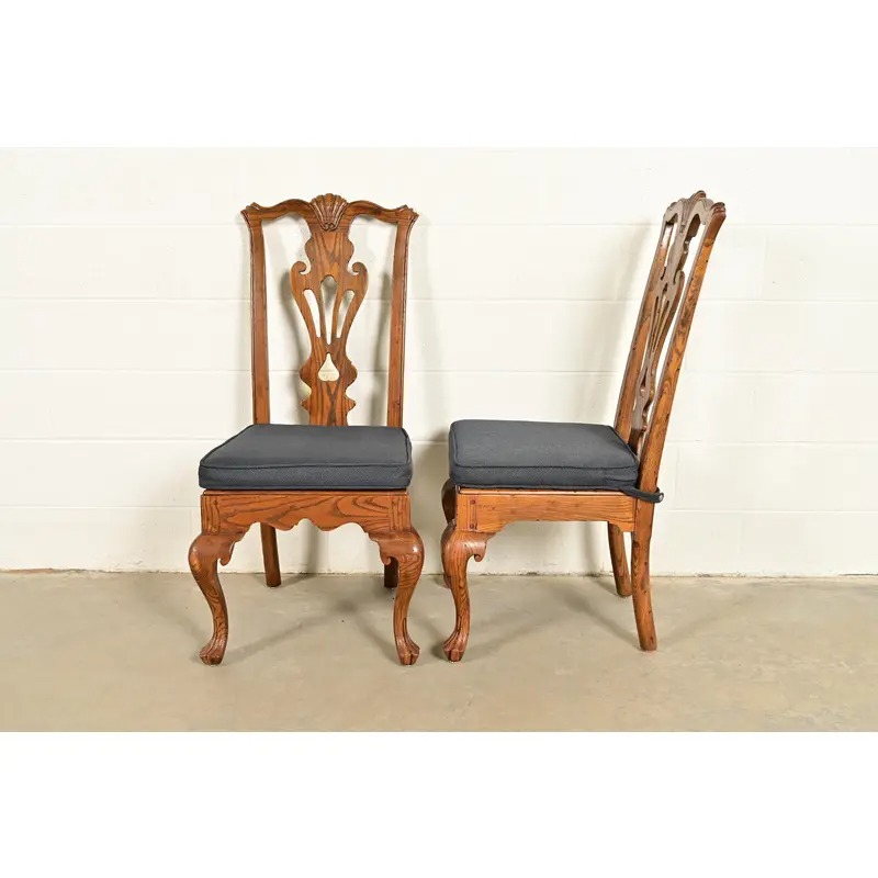 Henredon Georgian Carved Solid Oak Dining Chairs, Set of Six - Image 12