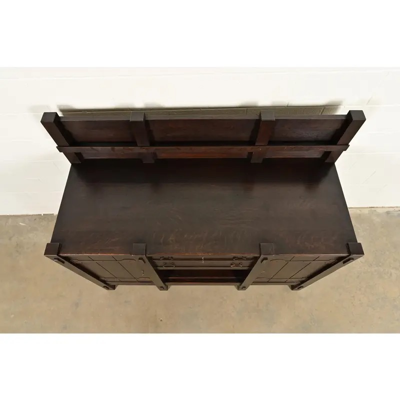 Imperial Furniture Grand Rapids Mission Oak Arts & Crafts Strap Hinge Eight-Leg Sideboard, Circa 1900 - Image 12